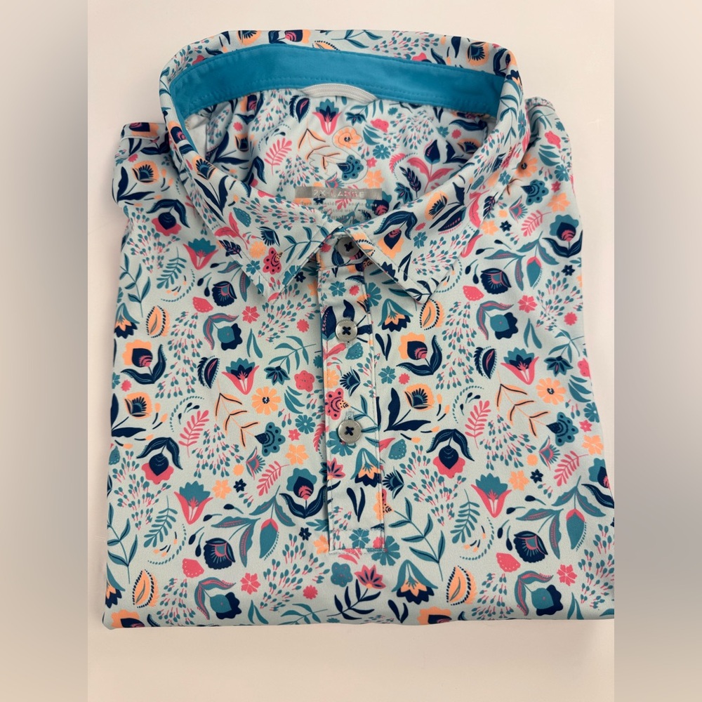 Swannies Clyde Performance Golf Polo Shirt Men’s 2XLFloral Short Sleeve NWOT